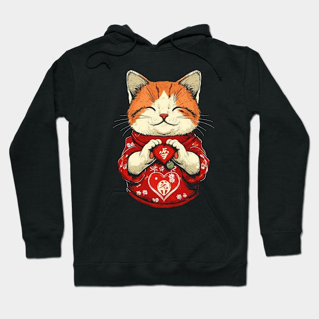 Cute Maneki Neko Cat | Lucky Charm Hoodie by Indigo Lake